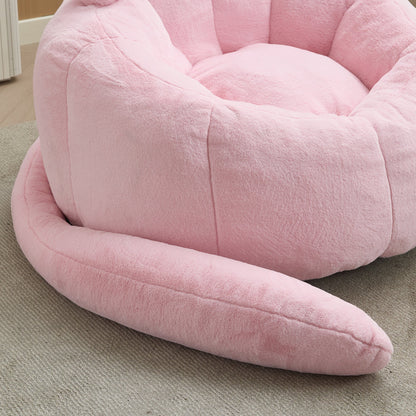 Pink Cat-shaped Adult Bean Bag Sofa with High-Density Foam, Faux Fur Upholstery