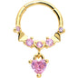 16G 3/8 Pink CZ Gem Gold Tone Love Heart Dangle Hinged Segment Ring