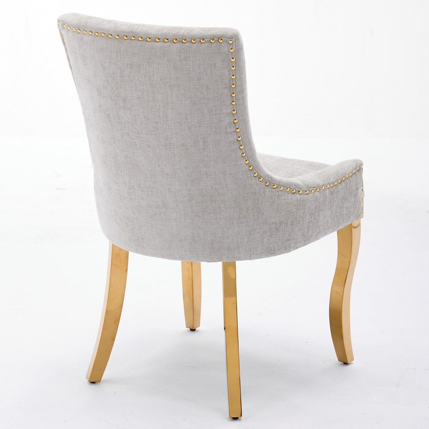 Chenille Dining Chairs, Modern Style with Curved Gold - Plated Legs & Rivet