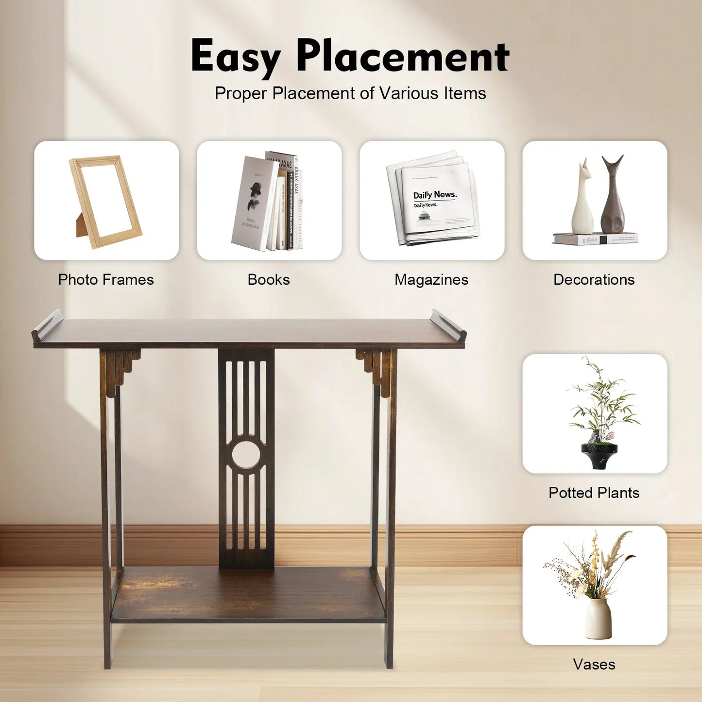 2-Tier Narrow Espresso Side Table, Space-Saving Slim Accent Table, Easy Assembly Console Table for Living Room,Bedroom & Kitchen