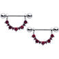 14G 9/16 Red CZ Gem July Birthstone Dangle Nipple Shield Set