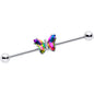 14G Rainbow CZ Gem Simply Colorful Butterfly Industrial Barbell 38mm