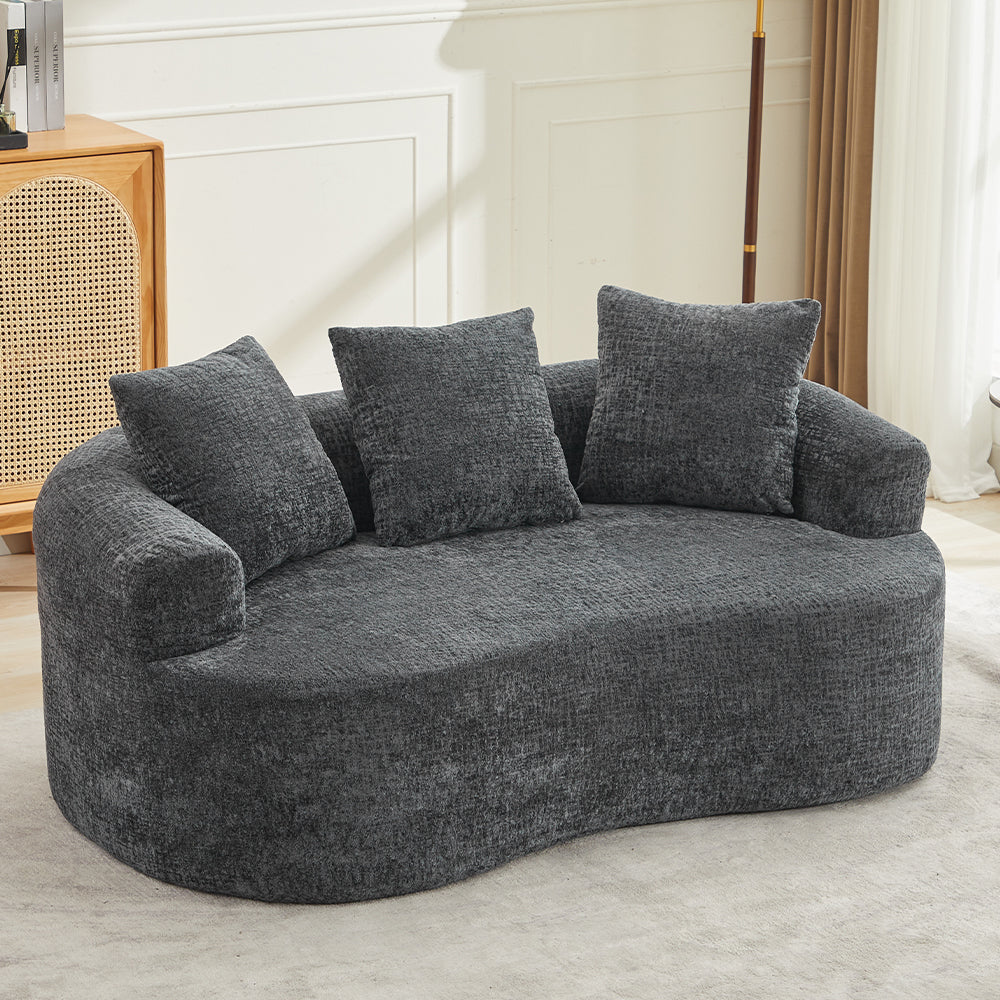 Loveseat Curved Chenille Gray Deep Seat 3 Pillows No Assembly 63 In 300 LB