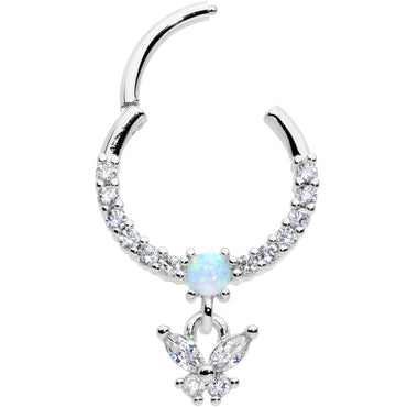 16G 3/8 Blue Synthetic Opal Butterfly Dangle Hinged Segment Ring