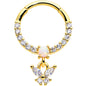16G 3/8 White Synthetic Opal Gold Tone Butterfly Hinged Segment Ring