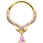 16G 3/8 Pink CZ Gem Gold Tone Elegant Curves Hinged Segment Ring