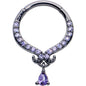 16G 3/8 Purple CZ Gem Black Elegant Curves Dangle Hinged Segment Ring