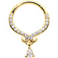 16G 3/8 Clear CZ Gem Gold Hue Elegant Curves Dangle Hinged Segment Ring