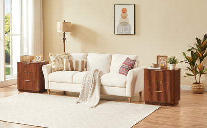 3-Drawer Nightstand Set of 2, 23.6 in Wide, Curved Wave Design, Walnut