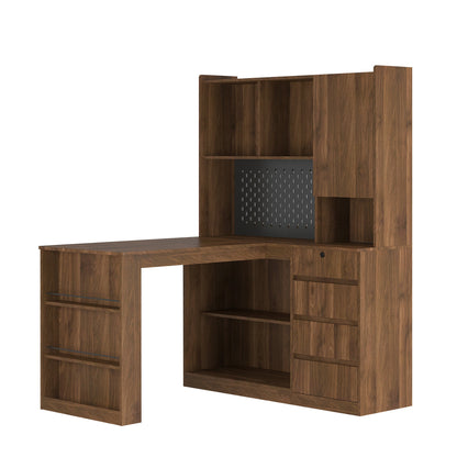 L Shaped Desk with Charger,Computer Desk with Drawers,Bookshelf, with LED Lig...