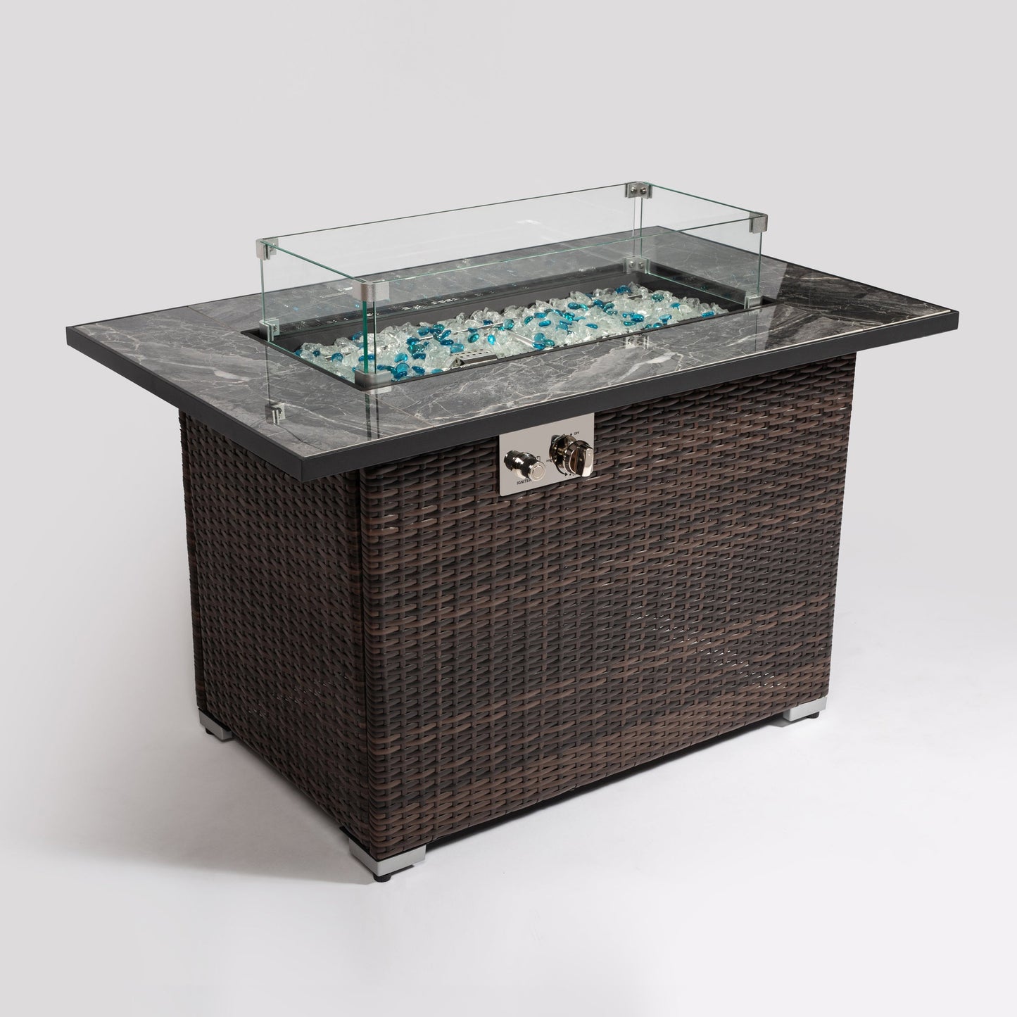 44 Inch Propane Gas Fire Pit Table 50000 BTU Tile Tabletop with Wicker Base