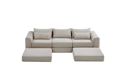 Sectional Sofa L-Shape Fabric Camel 4 Seat 100 In 5 Pillows No Assembly