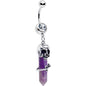 Purple Amethyst Skull Obelisk Rose Dangle Belly Ring