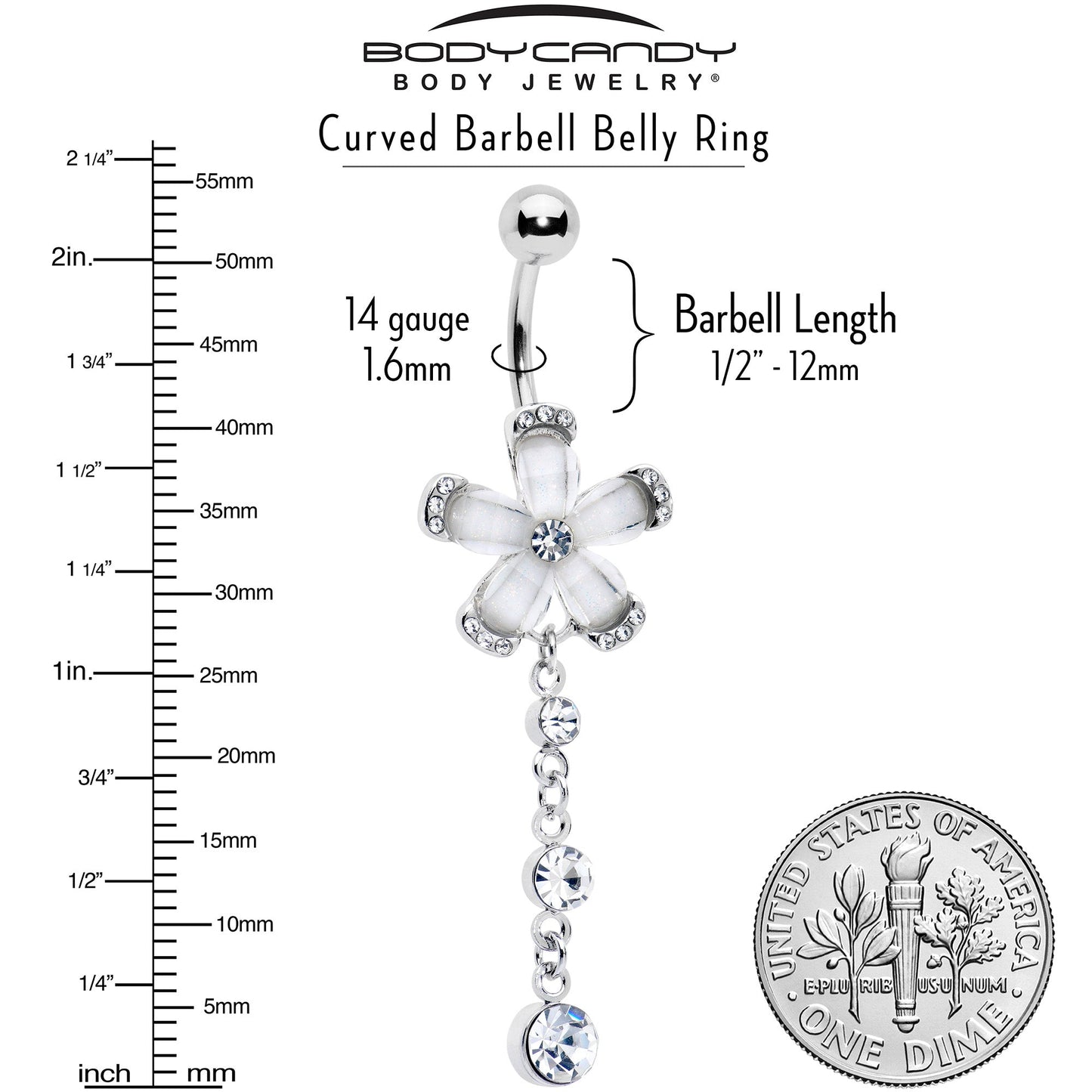 Clear Gem Retro Flower Glamour Dangle Belly Ring