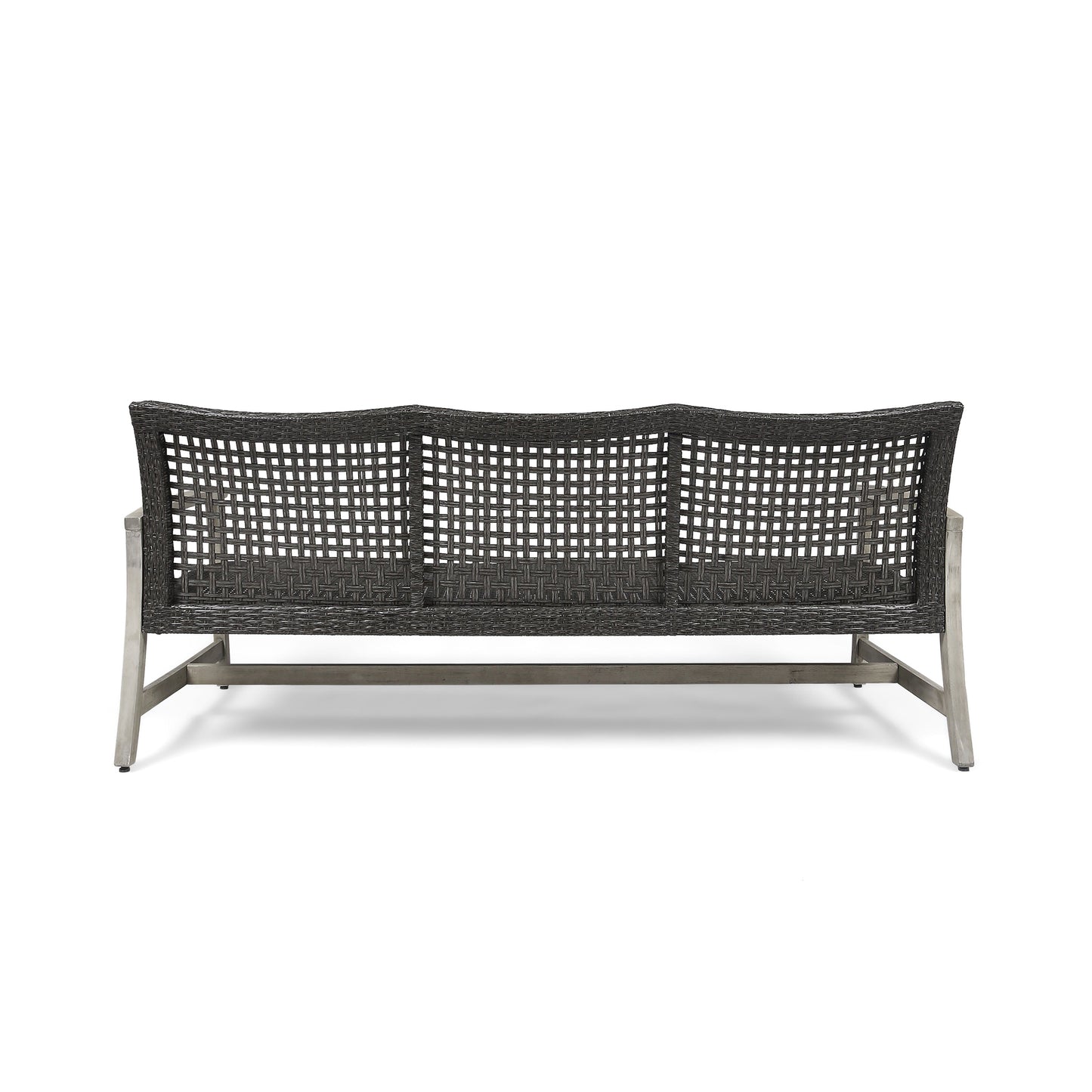 Outdoor Sofa Acacia Wood Wicker 3 Seater Gray 75.5in
