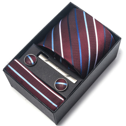 Men's Jacquard Necktie Set with Pocket Square and Cufflinks