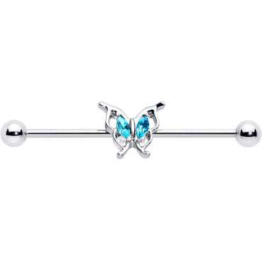 14G Blue Gem Fancy Fab Butterfly Industrial Barbell 38mm