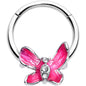16G 3/8 Clear Gem Chunky Butterfly Pink Hinged Segment Ring