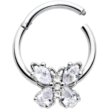 16G 3/8 Clear Gem Baroque Beauty Butterfly Hinged Segment Ring