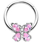 16G 3/8 Pink Gem Baroque Beauty Butterfly Hinged Segment Ring