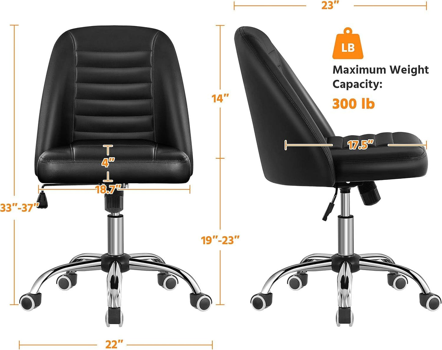 Armless PU Leather Office Chair Adjustable Height Black