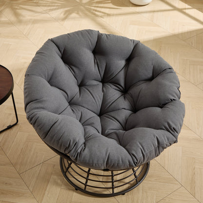 Comfortable Ergonomic Wicker Papasan Chair, 360° Swivel Indoor Outdoor Rattan
