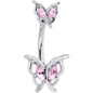 Pink Gem Fancy Fab Butterfly Double Mount Belly Ring