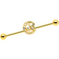 14G Clear Gem Gold Tone Lunar Dragonfly Industrial Barbell 38mm