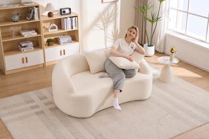 Loveseat Curved Modern Chenille Off-White 2 Seat 3 Pillows 65 In