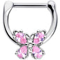 16G 5/16 Pink Gem Baroque Beauty Butterfly Cartilage Clicker