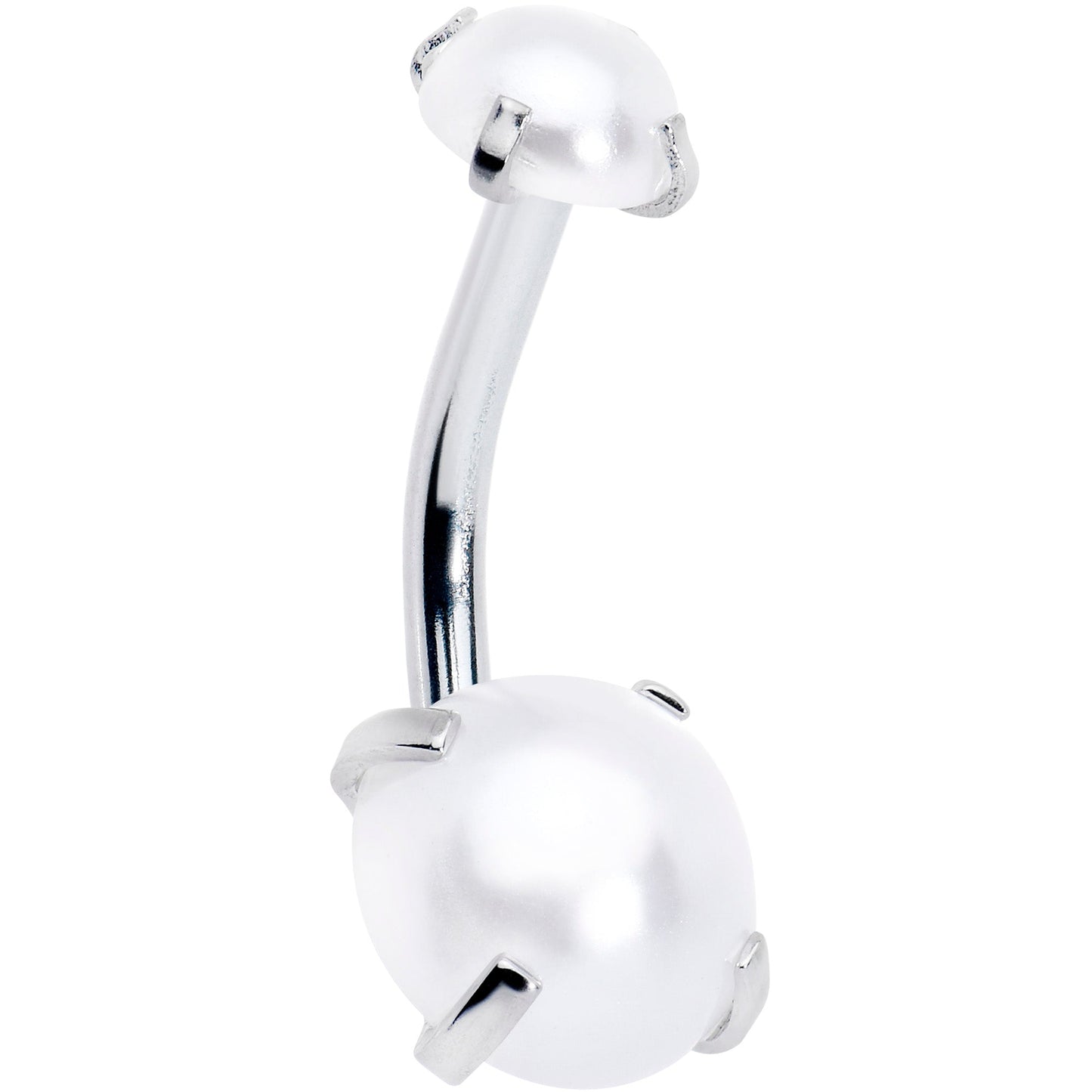 Opaque White Faux Pearl June Birthstone Double Mount Belly Ring