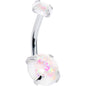 White Faux Opal October Birthstone Double Mount Belly Ring