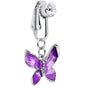 Clear Gem Chunky Butterfly Purple Clip On Fake Belly Ring