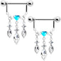 14G 9/16 Blue Gem Heart Triple Drop Dangle Nipple Ring Set