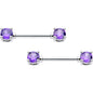 14G 9/16 Purple CZ Gem February Birthstone Nipple Ring Set