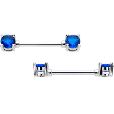 14G 9/16 Blue CZ Gem September Birthstone Nipple Ring Set