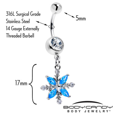 Clear Blue CZ Gem Classic Flower Dangle Belly Ring