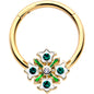 16G 3/8 Green Gem Gold Tone Flower Wreath Hinged Segment Ring
