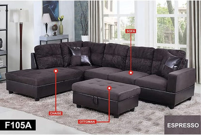 Espresso L Shaped Sectional Sofa Set Left Hand Facing