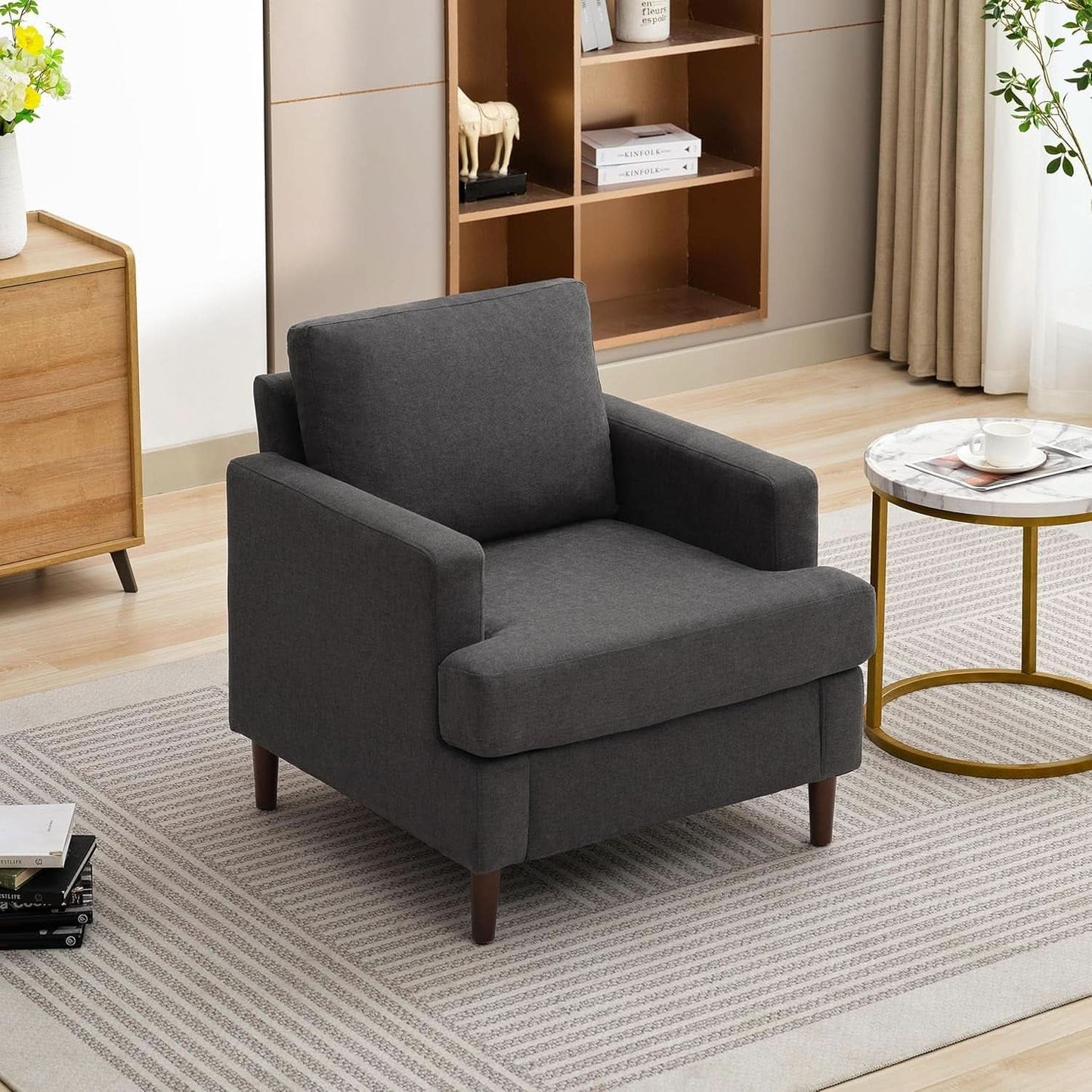 Mid Century Modern Premium Upholstered Armchair Grey