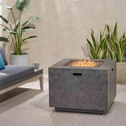 Modern Iron Square Fire Pit 50000 BTU, Stone Gray, 31x31x24
