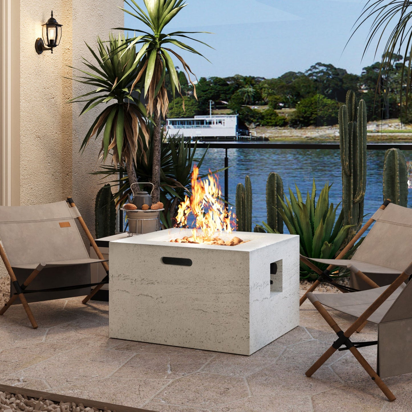 Propane Fire Pit Square MGO 40000 BTU 24" with Side Table Cover