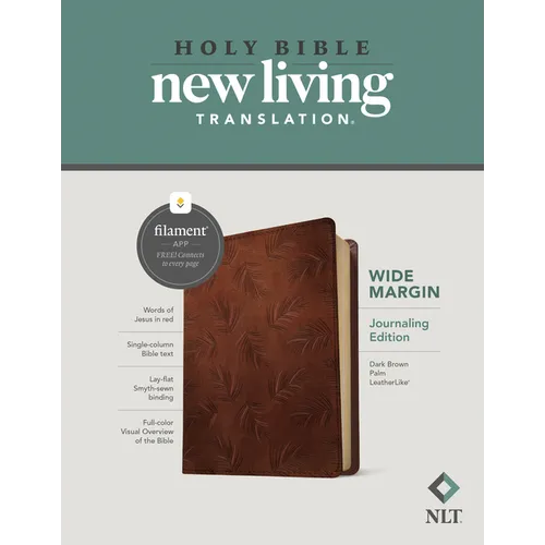 NLT Wide Margin Bible, Filament Enabled (Leatherlike, Dark Brown Palm, Red Letter) - Imitation Leather