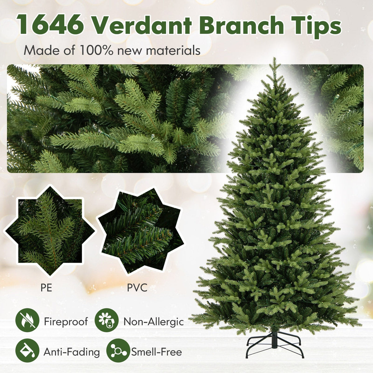 5 Feet Artificial Xmas Tree Hinged with 11 Lighting Modes and Remote Control