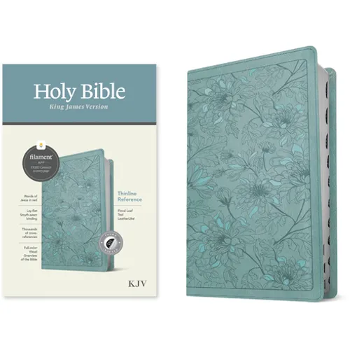 KJV Thinline Reference Bible, Filament Enabled (Leatherlike, Floral Leaf Teal, Indexed, Red Letter) - Imitation Leather