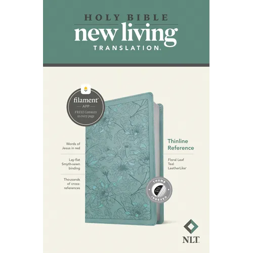 NLT Thinline Reference Bible, Filament Enabled (Leatherlike, Floral Leaf Teal, Indexed, Red Letter) - Imitation Leather