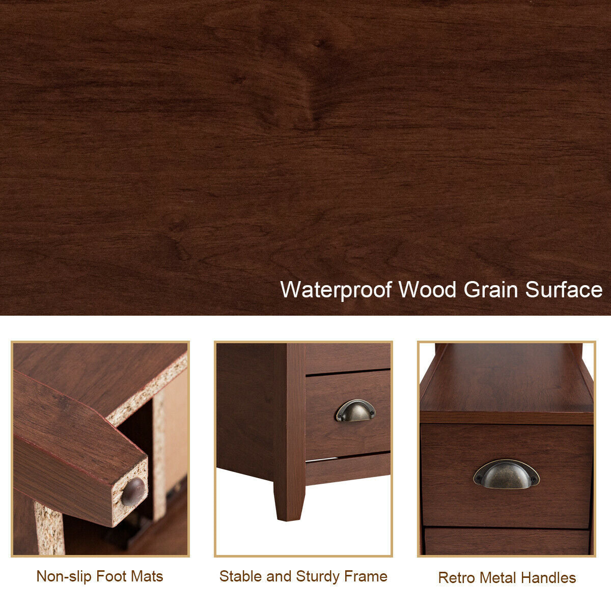 Set of 2 End Table Wooden with 2 Drawer & Shelf Bedside Table