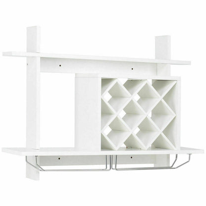 Wall Mount Wine Rack Organizer with Glass Holder Storage Shelf