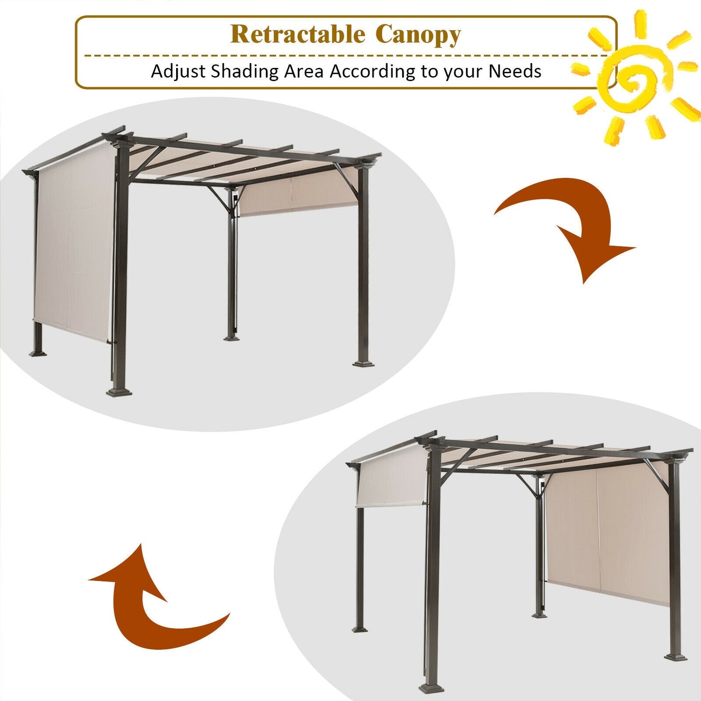 16' x 8' 2Pcs Universal Replacement Canopy for Pergola Structure Sun Awning-Brown