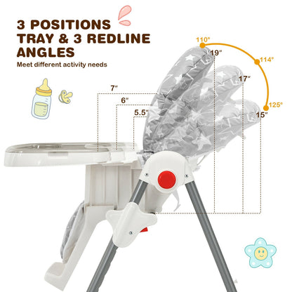 Folding Baby High Dining Chair with 6-Level Height Adjustment